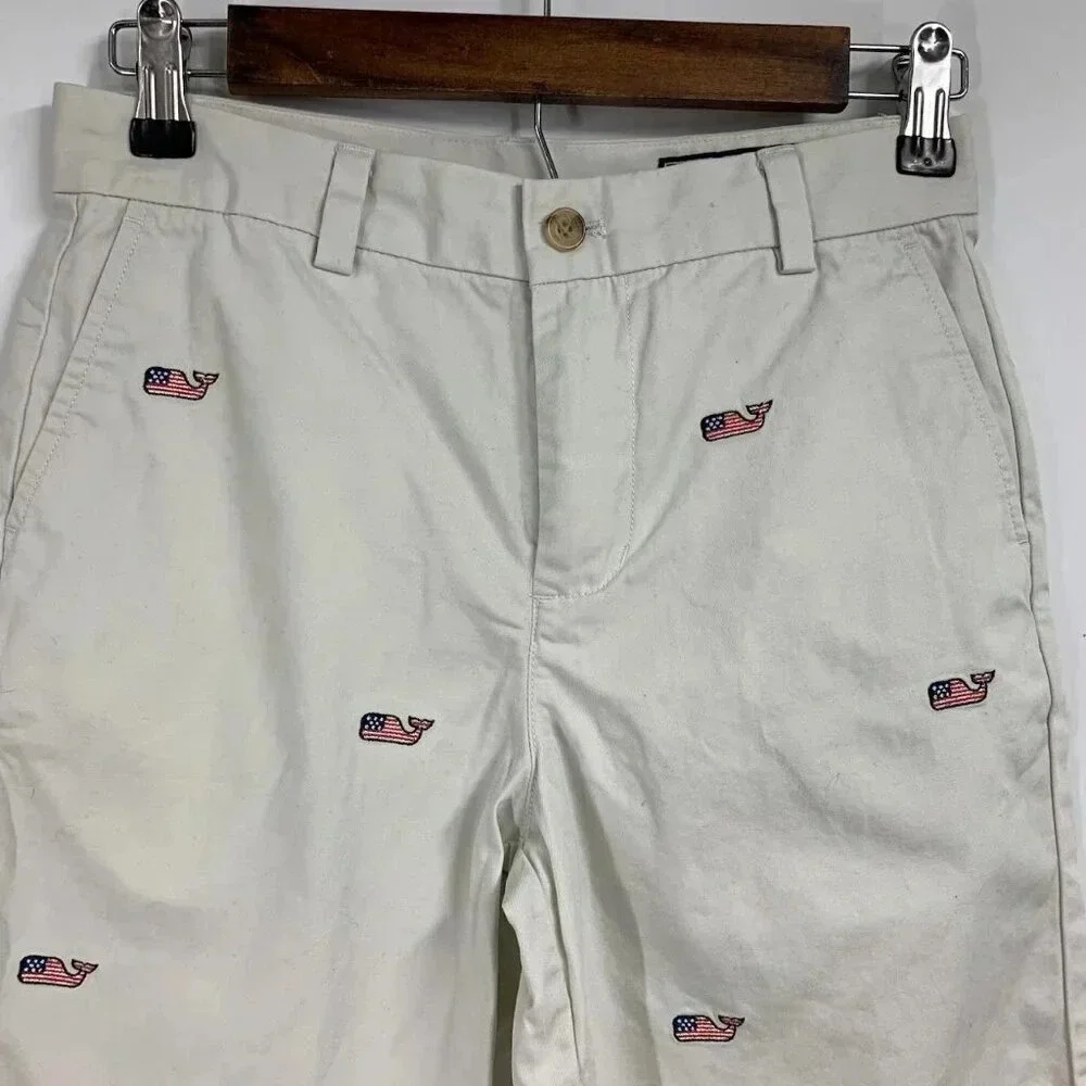 Vineyard Vines‎ Boys Flag Whale Embroidered Cotton Breaker Shorts Size 12
